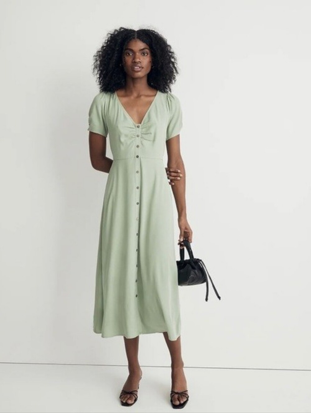 Madewell Leedra Green Button-Front Midi Dress